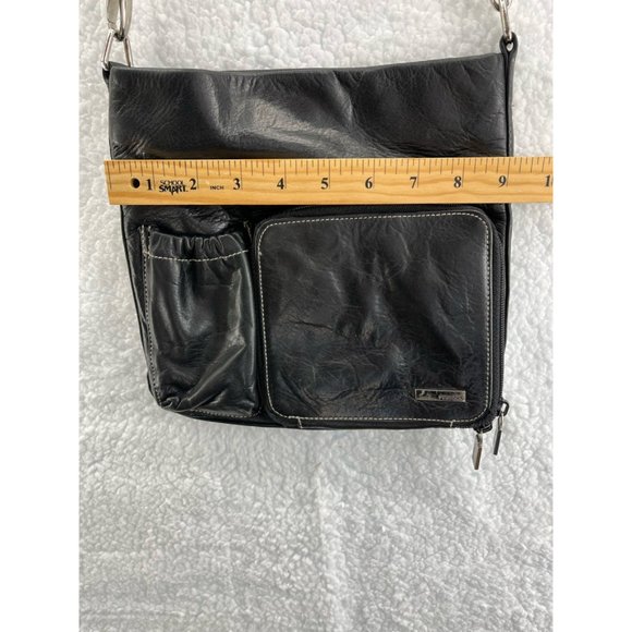 Perlina New York Womens Crossbody Bag Black Pockets Detachable Strap Zipper S - Picture 4 of 9